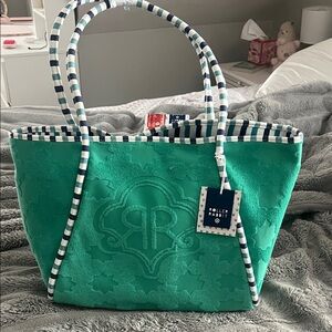 Roller Rabbit Green Embossed Tote Bag